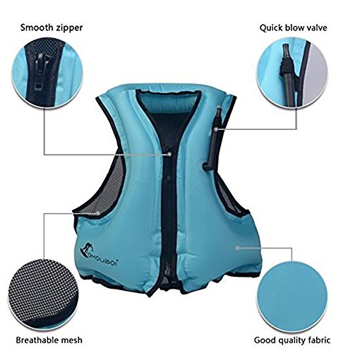 Kingswell Kids Inflatable Swim Vest Teens Life Jacket Portable Buoyancy Safety Aid Vest For Swimming, Snorkeling, Diving-Blue