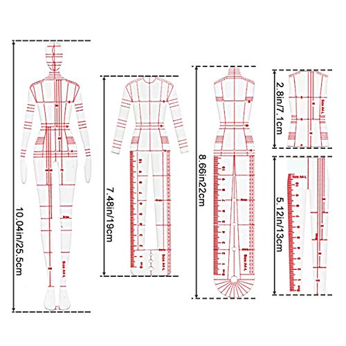 4 modelos de reglas de ilustración de moda, juego de reglas de plantilla de dibujo de moda, diseño de patrones humanoides de costura, reglas de curva francesa de medición de ropa, dibujos de borrador de papel de patrón a4