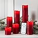 Set of 6 Red Wax Battery Operated Flameless LED Pillar Candles with Remote Control
