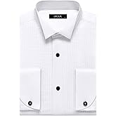 JKIIA Men's Solid Tuxedo Dress Shirts Wing Collar French Cuff Pleated Long Sleeve Button Down Shirts for Prom Party Wedding