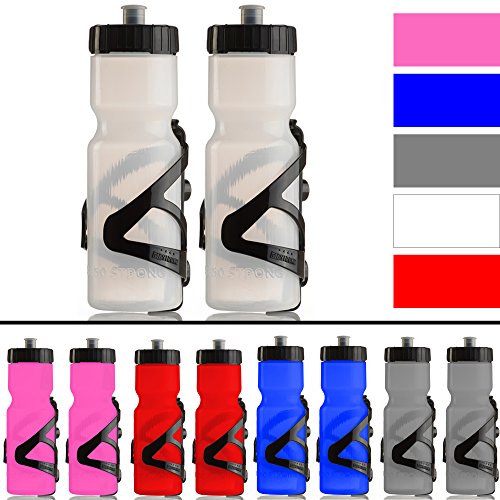 image for 50 Strong BPA Free Squeeze Bike Water Bottle with Bicycle Bottle Holde