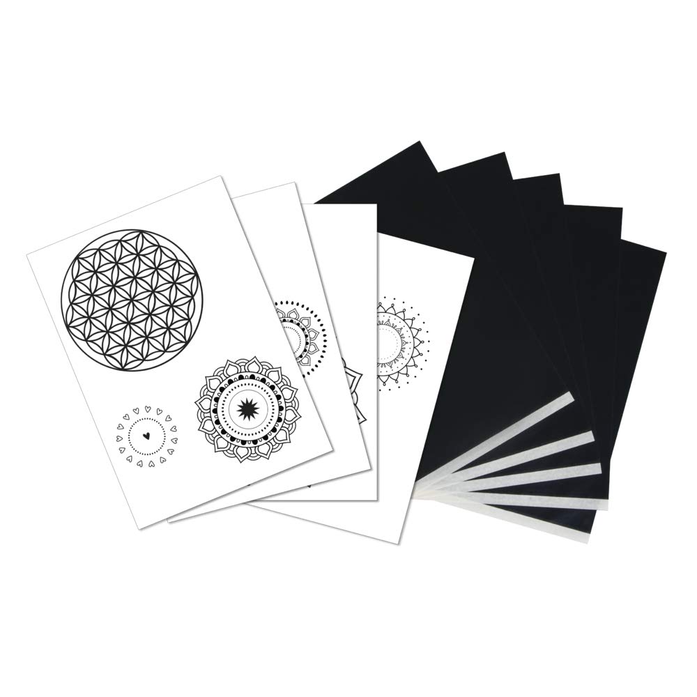 Rayher 67289000 Templates and Transfer Paper for Wood Burning, Card Making and Fabric Painting, Carbon Paper for Crafts, A4, Design Line Mandalas