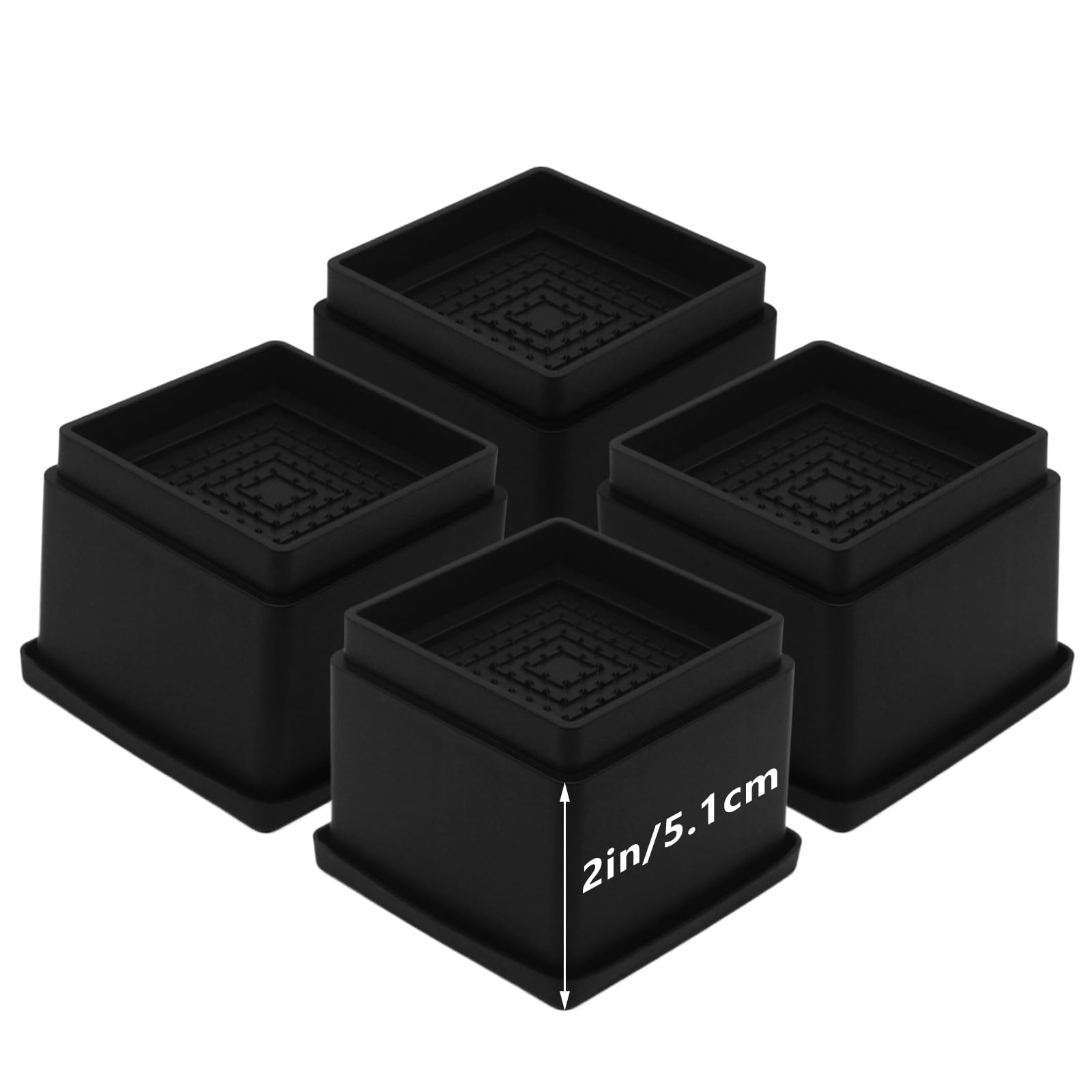 Photo 1 of HANIHUA 4 Sets Furniture Risers 2 inch Black Bed Risers, Heavy Duty Square Stackable Bed Lifts Risers 2" or 4" for Table, Sofa, Couch, Desk, Adjustable Bed Frame Risers
