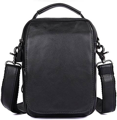 Leather Carry-All Messenger Multi pockets Bag- Day Pack City Bag / Tablet (Black)