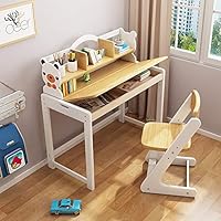 Bishelle-hm Toddler Study Table Student Learning Desk and Chair Set Children Study Table for Boys Girls Drawer Pencil Slot Kids School Workstation (Color : Beige, Size : 55X100X105CM)