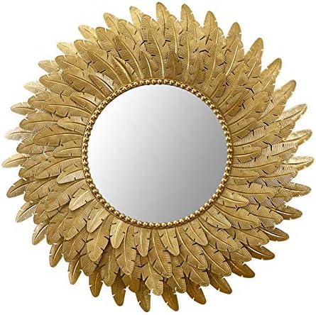 Round Metal Decorative Beaded Accent Wall Mirror 3d Layered Feathers With Gold Foil Finish In Sunflower Design Hanging Mirrors For Hallway Bedroom Living Room 37 7 Inch In Diameter Buy Online At Best