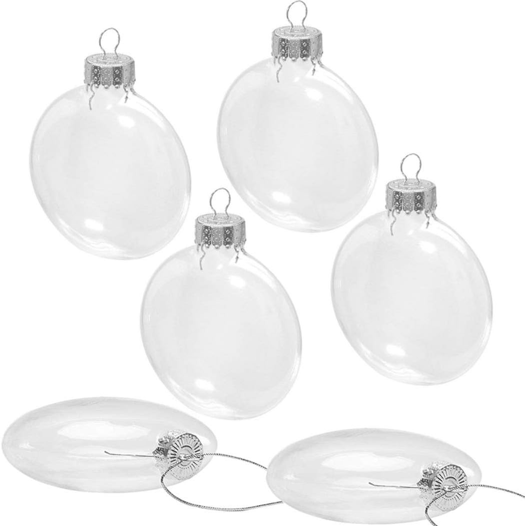 Disc Clear Glass Ball Ornaments Flat Baubles Christmas