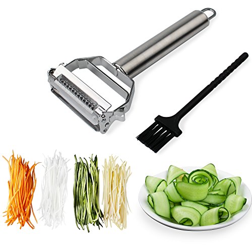 Sunkuka Julienne Peeler Stainless Steel Cutter Slicer with Cleaning Brush Pro for Carrot Potato Melon Gadget Vegetable Fruit