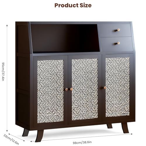 Jorunb Sideboard Buffet Cabinet with Storage,2 Drawers & 3 Doors Collection - Buffet Cabinet,Coffee Bar Table for Kitchen,Dinning (Black)