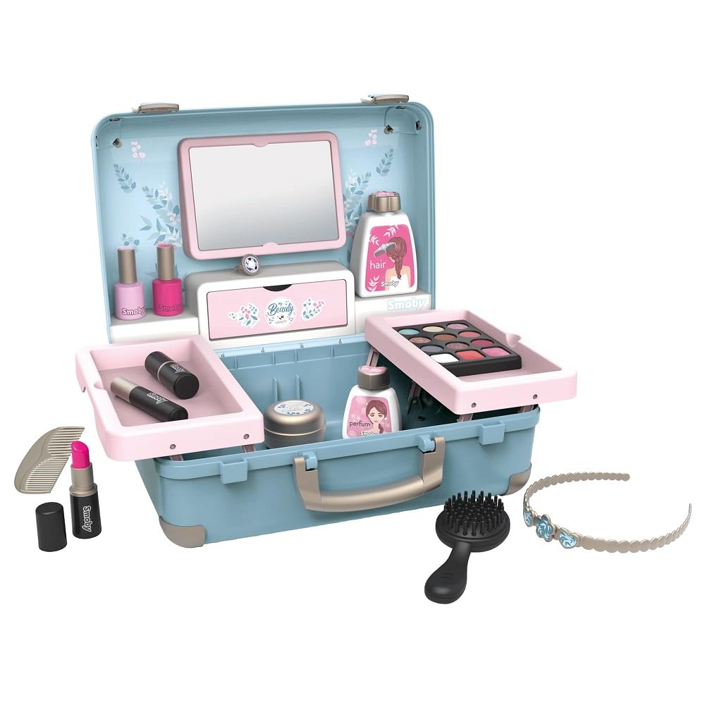 Smoby My Beauty Vanity Case, pretend play beauty kit for children, to style, pretend makeup and play – includes 13 accessories in the set