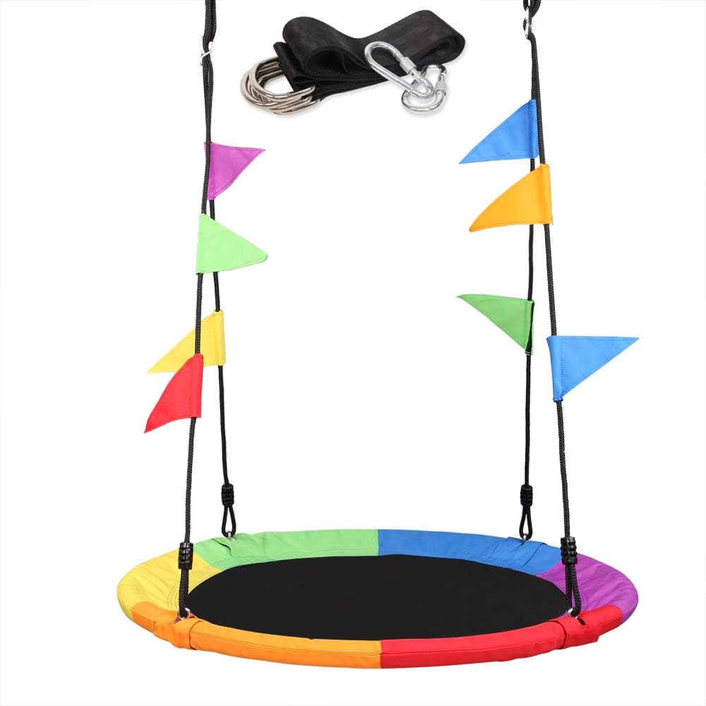 JOYMOR Upgraded 900D 40 Inch Round Oxford Cloth Detachable Swing with Adjustable Rope Extra Tree Hanging Straps for Backyard Playground Playroom (Colorful)