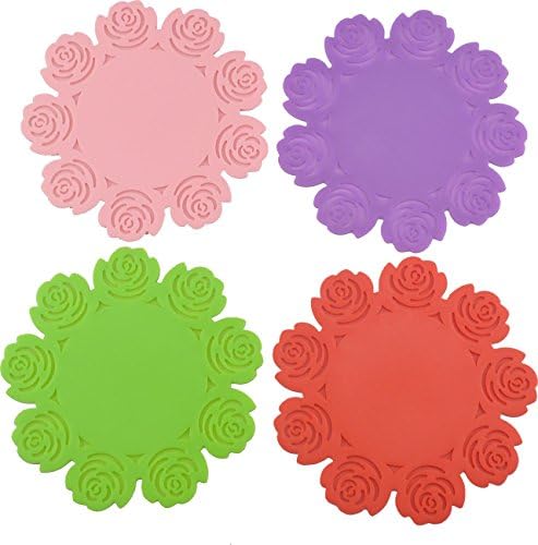 Food-grade Silicone Hot Pads, Beautiful and Exquisite Insulating Mats,Heat Resistant to ,Non-slip,Durable, Pack of 4(6.3",1 Red,1 Green,1 Purple,1 Pink)