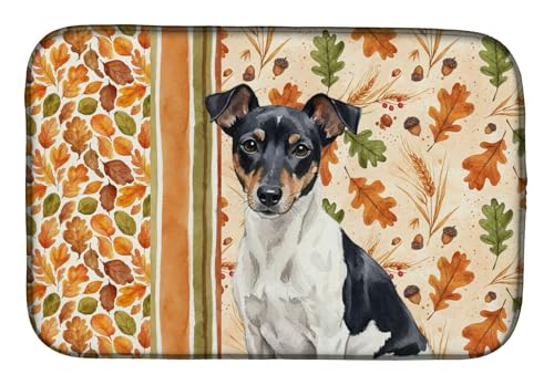 Caroline's Treasures Black and White Rat Terrier Heirloom Fall Dish Drying Mat…