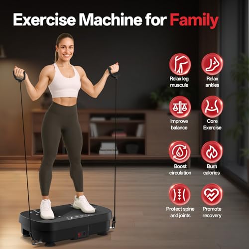 PASYOU Vibration Plate Exercise Machine, Whole Body Workout Equipment for Athletes and Fitness Enthusiasts, Low Noise Vibrating Plate Machine with 2 Resistance Bands & Remote Control for Home & Office