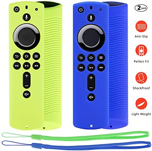[2 Pack] Firestick Silicone Protecting Case Suitable with Fireplace TV Stick 4K Alexa Voice Distant Management, Light-weight Anti Slip Shockproof Firetv Distant Cowl (Inexperienced and Blue)