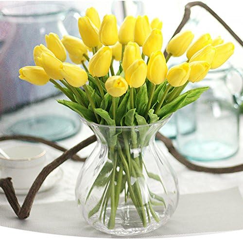 Julvie Fake Flowers Lifelike Artificial Tulip PU Flowers Wedding Home Decoration,Pack of 10
