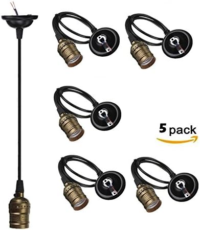 HANENZX 5 Pack Industiral Edison Vintage Style Mini One-light Socket Pendant Light Fixture E26/E27 Base Adjustable Black Wire (Copper)