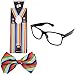 Enimay Suspender Bowtie Wayfarer Clear Glasses Nerd Costume Halloween Rainbow