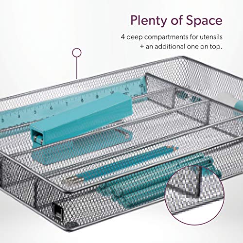 Cutlery Tray by Mindspace, 5 Compartments Utensil Organizer | The Mesh Collection, Silver - Thumbnail 4