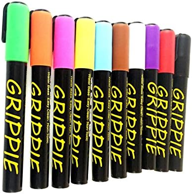 Liquid Chalk Markers-10 Pack-With 8 Chalkboard Labels and 5 Reversible Tips-GRIPPIE Erasable Child Safe-Non Toxic-Odorless- Vivid Color Marker Pen for Crafty Projects.