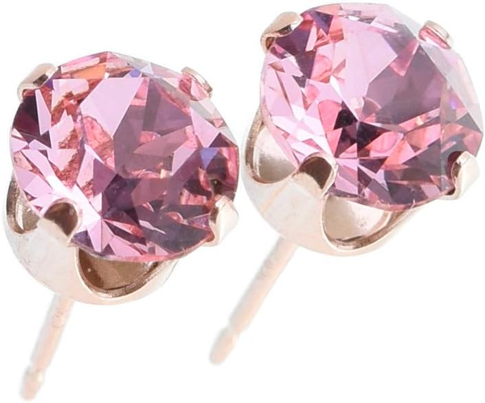 Classic Collection Sterling Silver 14k Rose Gold plated Crystal Stud Earrings. Made with sparkling Light Rose crystal stones. Gift box.