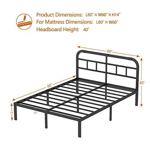 ZIYOO Queen Size Bed Frame with Headboard, 14 Inches High, 3000LBS