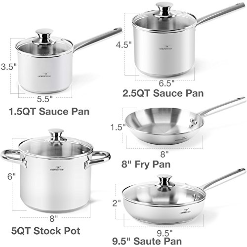 HOMI CHEF 14Piece Mirror Polished Nickel Free Stainless Steel Cookware