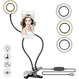 E-More Selfie Ring Light with Cell Phone Holder Stand for Live Stream Makeup, 3-Light Mode, 10-Level Brightness LED Desk Lamp, Lazy Bracket Long Arms Mobile Phone Clip Holder for iPhone/Android