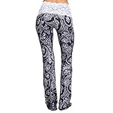 Gillberry Women Floral Printed Lace Splice Stretch High Waist Pants Trousers (M, Blue)