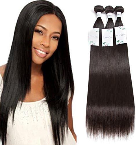 Yueruina 10A Brazilian Virgin Hair Straight Human Hair 3 Bundles 100% Unprocessed Remy Hair Extensions Natural Color (14 16 18 inch)