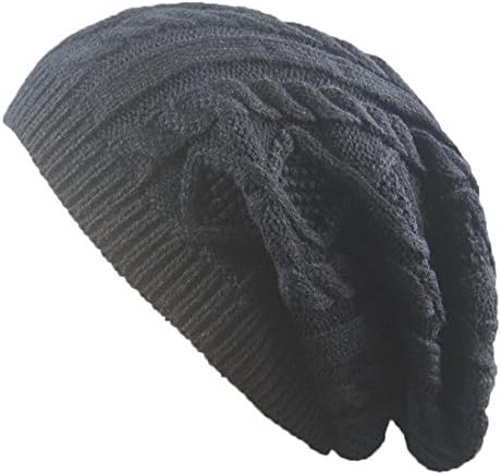 Oversized Baggy Slouchy Thick Winter Beanie Hat By Fengze (Black)