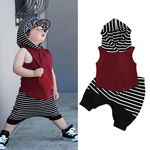 Fabal Cute Toddler Kids Baby Boy Hooded Vest Tops+Short Pants 2pcs Outfits Clothes Set (12M, Red)