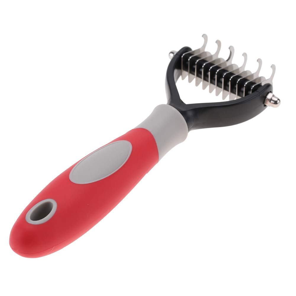 Pet Grooming Rakes, Double Sided Blade Knot Comb for Grooming Removing Dog Cat Puppy Loose Tangled Hair Cleaning Tool(Grey)