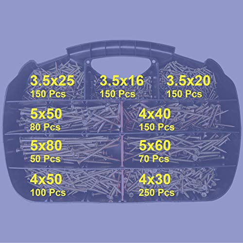 T.K.Excellent Wood Screw Phillips Flat Head Drywall Chipboard Screw Assortment Kit,1150 Pcs