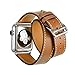 CNBEYOUNG Apple Watch Band 42mm, Genuine Leather Apple Watch Band Strap Bracelet Replacement Wrist Band with Adapter Clasp for Apple Watch Series 1 Series 2 Apple iWatch (Double Tour-Brown-42mm)