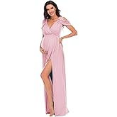 ZIUMUDY Maternity Off Shoulder V Neck Wraped Photography Photoshoot Dress Maxi Baby Shower Dress