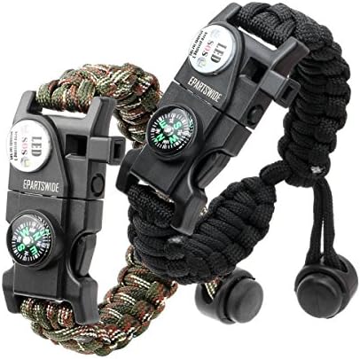 Paracord Bracelet, Survival Bracelet,20 in 1 Survival Gear Kit with Waterproof SOS LED Light Emergency Knife Whistle Compass Fire Starter for Camping Hiking Cycling (2 Pack)