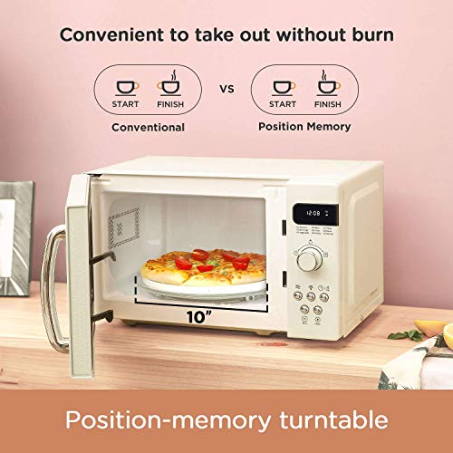 COMFEE' Retro Countertop Microwave Oven with Compact Size, Position-Memory Turntable, Sound On/Off Button, Child Safety Lock and ECO Mode, 0.7Cu.ft/700W, Cream, AM720C2RA-A (Renewed)