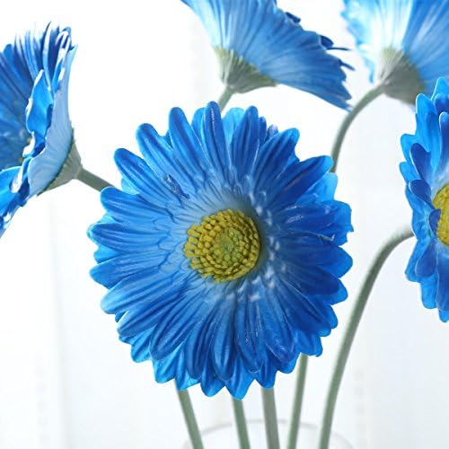 WELMAY 24.8'' Artificial Gerbera PU Latex Floral Real Touch Feel Artificial Flower Wholesale Home Decorative Pack of 12 (Blue)
