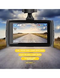 Z EDGE Z3 Versión mejorada Dash Cam, 1440P Cámara cuádruple HD para auto con salpicadero Ambarella A12, pantalla de 3 pulgadas, visión nocturna Super HDR, gran angular de 155 grados y tarjeta de memoria de 32GB incluida