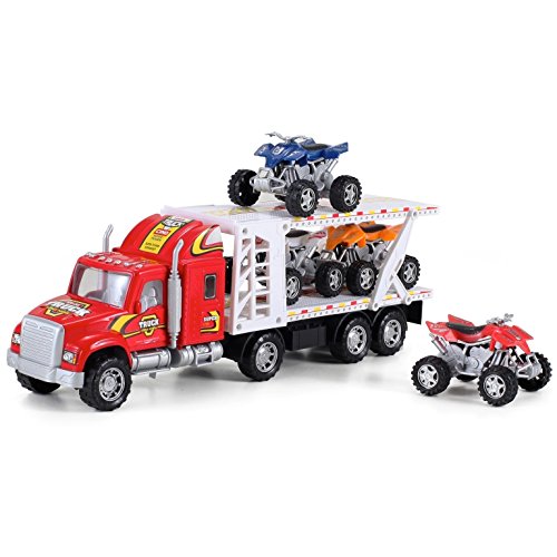 ATV Hauler Big Rig Toy Truck 1:48 Scale Auto Carrier Transporter (Assorted Colors)
