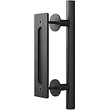 (All-New) Haritoft 12" Sliding Barn Door Handle Pull and Flush Hardware Set, Flat Back-Plate Design, Rustic Black