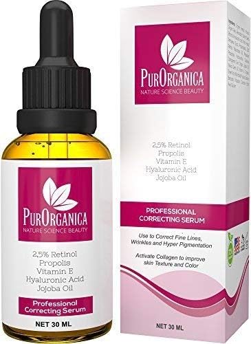 PurOrganica Retinol Serum, Best Treatment for Acne and Acne Scars Pigmentation, Fine Lines, Wrinkles and Dark Circles