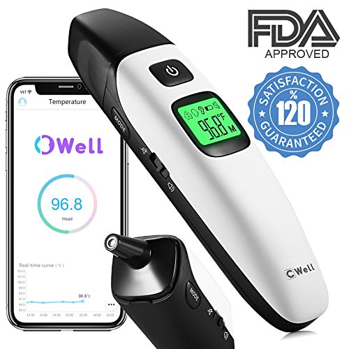 FDA Approved, Accurate Easy Instant Digital Baby Forehead & Ear Thermometer, Bluetooth App, Tri-Mode Infrared Temperature Reader, Quick Medical Fever Notifier, for Kids, Toddlers Infant, Adults, Pets