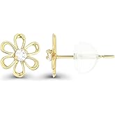 Solid 14K Yellow Gold Hypoallergenic Polished AAA Cubic Zirconia Simulated Diamond Stud Earrings