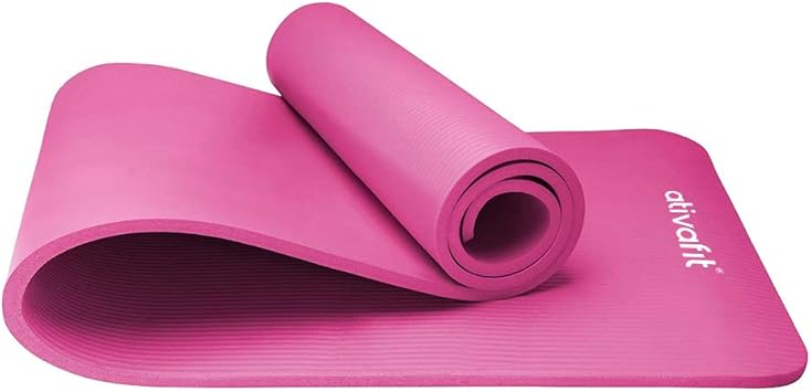 ATIVAFIT - Esterilla de yoga sin ftalatos, antideslizante y respetuosa con las articulaciones, esterilla de deporte para yoga, pilates, gimnasia, con correa de transporte, 183 x 61 x 1 cm, color Rosa –