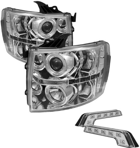 Carpart4u - LED halo Headlights for Chevy Silverado 1500 2500 3500 07-13 - Chrome / Clear Lens