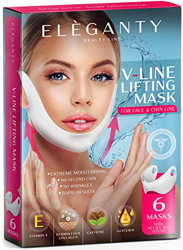 Eleganty V-line Lifting Mask 6pcs Pack Double Chin Reducer Face Contour Neck Jaw Lifting Gel Patch Wrinkle Anti Aging Skin Care Collagen Chin Up Firming and Slimming Treatment for Women and Men