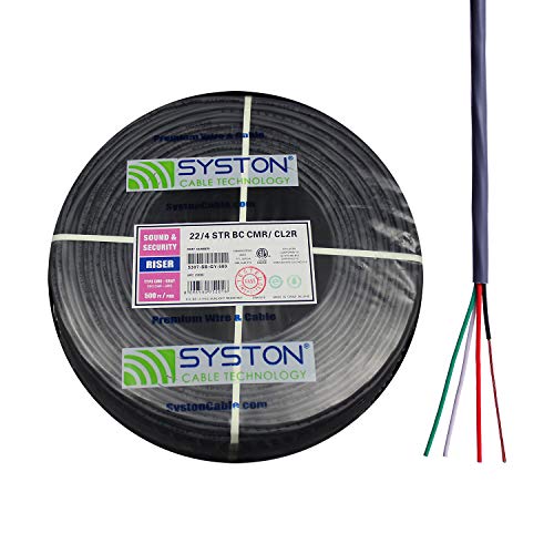 22/4 22 AWG 4 Stranded Pure Copper Conductors Unshielded Security Control Alarm Cable, UL/ETL CMR/CL3R Gray 500ft Speed Bag