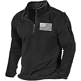 H HYFOL Men's USA Flag Graphic Pocket Pullover American Patriotic 1/4 Zip Stand Collar Long Sleeve Sweatshirts